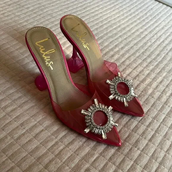 Lulus Pink Rhinestone Pointed Toe Heels - Picture 3 of 5